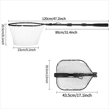 Fishing Tool Kit Durable Silicone Mesh Fishing Net Muti-Function Catch and Release Lightweight Portable Landing Net with Handle