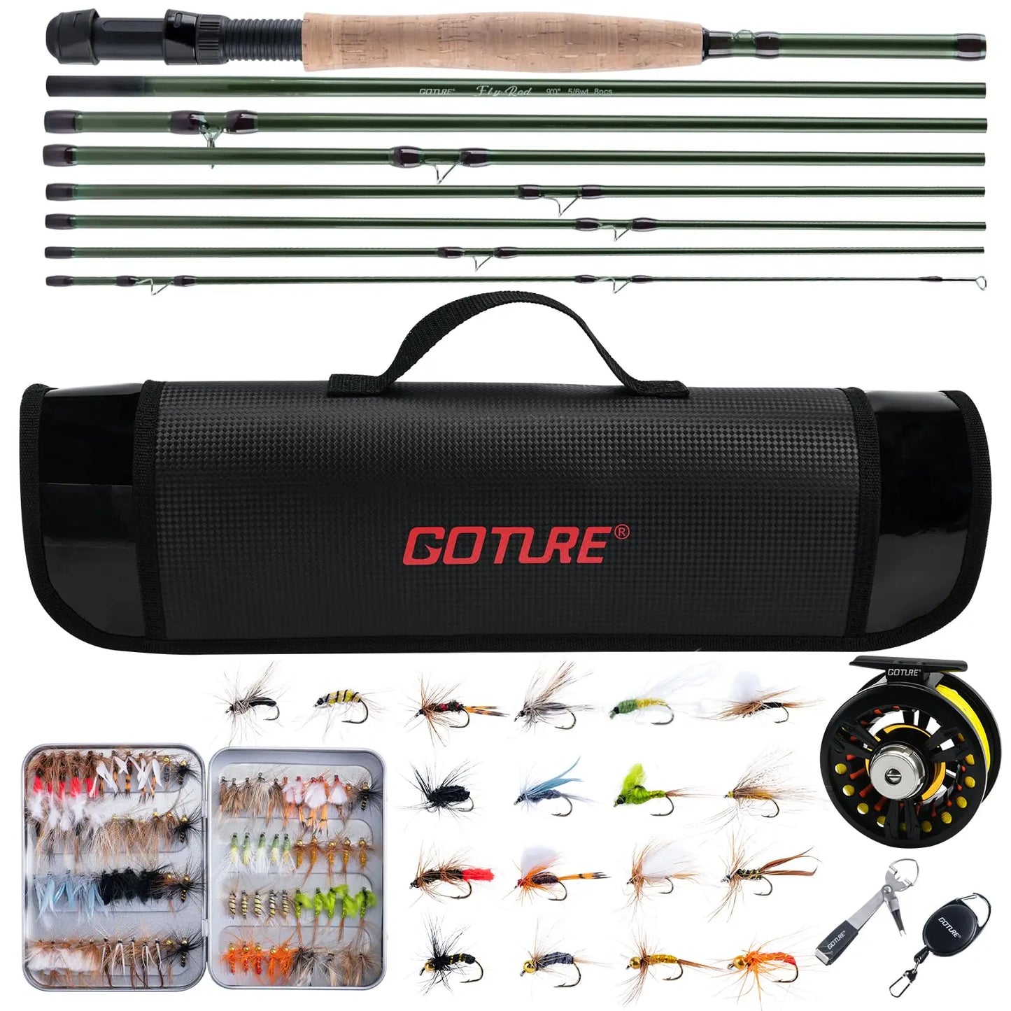 Goture #5/6 Travel Fly Fishing Rod 2.7M Multinodal Medium Fast Action Fly Rod Cork＆carbon Handle Ultralight Fishing Tackle