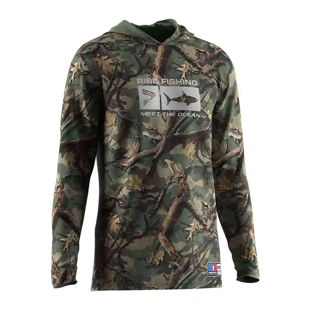 Gradient camouflage 3D printed quick drying fishing suit top fishing shirt hooded outdoor UV protection plus size men