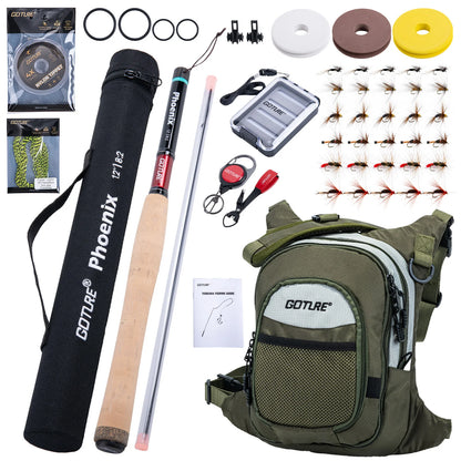 Goture Tenkara Fishing Kit 3.6m Rod with Spare Tip Section&Storage Bag Complete Beginner Tenkara Kit for Travel Hiking Camping