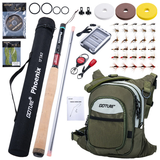 Goture Tenkara Fishing Kit 3.6m Rod with Spare Tip Section&Storage Bag Complete Beginner Tenkara Kit for Travel Hiking Camping