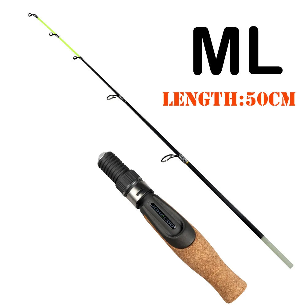 JOHNCOO 50cm Winter Ice Fishing Rods M ML MH UL 2 Sections Ultralight Portable Winter Fishing Rod Spinning Rods
