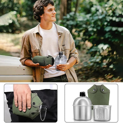 Outdoor Canteen Cookware Set Canteen Cup Portable Water Bottle with Grab Handle Cup for Outdoor Camping Hiking