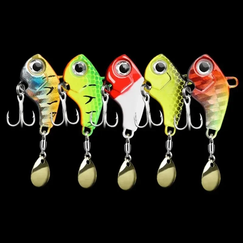 5 Pieces Fishing Lure Kit Metal VIB Artificial Bait Sinking Spinner Spoon Fishing Lures Jigs Fishing Tackle Puff Mouth Fake Bait