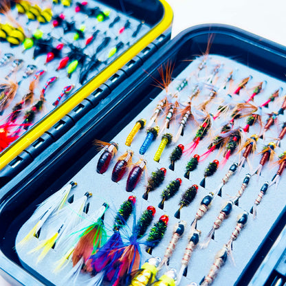 Fly Fishing Flies Kit 120Pcs Fly Fishing Artificial Fly Baits Lures with Dry/Wet Flies Streamers Fly Assortment Trout Bass