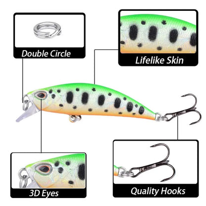1pc Fishing Lures Kit Sinking Minnow Trout Artificial Bait Crank Bait Bass Fishing Tackle