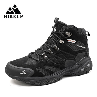 HIKEUP Winter Boot Men Outdoor Hiking Boots Suede High Top Leather Outdoor Trekking Sneakers Mens Mountain Tactical Boots