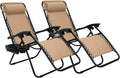 2Pcs Outdoor Foldable Chair, Zero Gravity Chair with Armrest, Cup Holder, Folding Chair Camping Lounge Patio Lawn Recliner