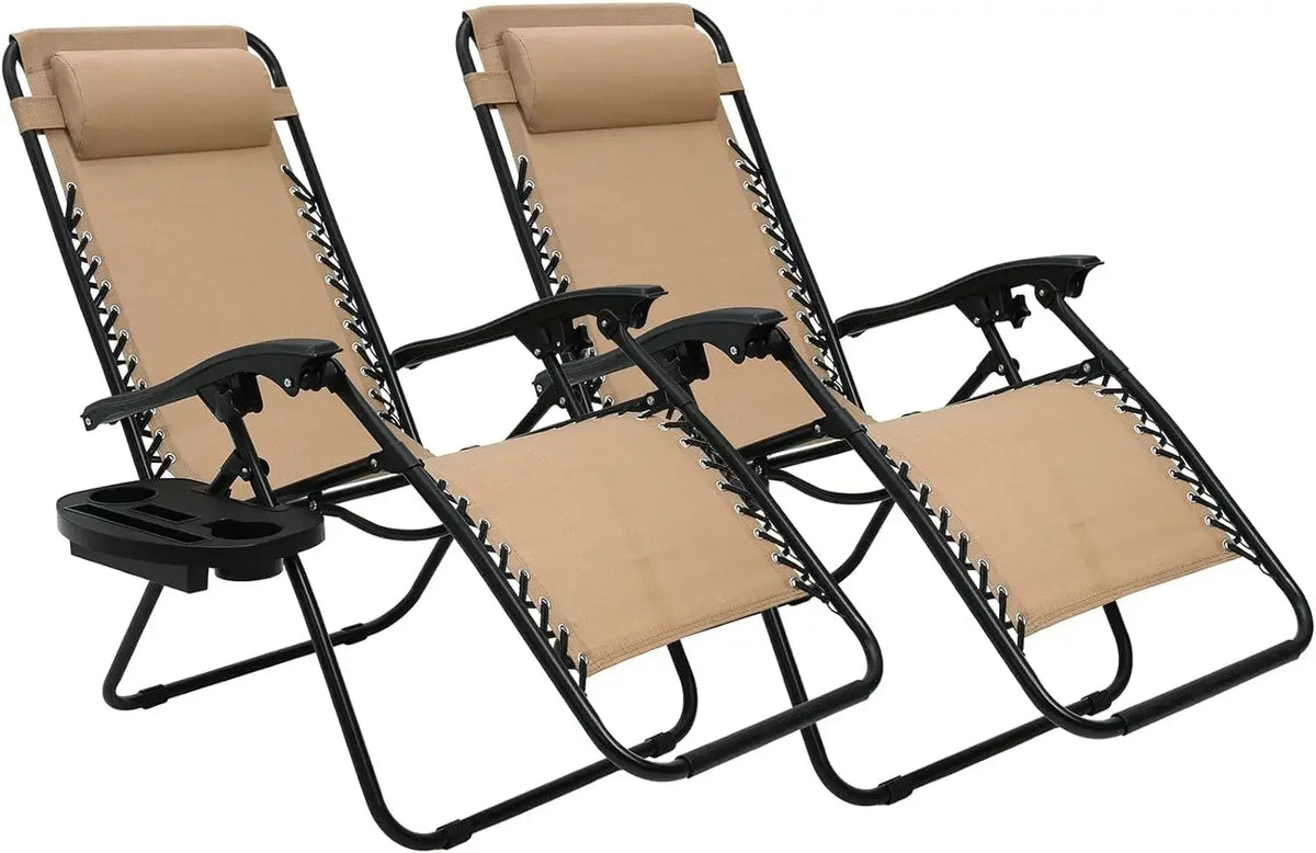 2Pcs Outdoor Foldable Chair, Zero Gravity Chair with Armrest, Cup Holder, Folding Chair Camping Lounge Patio Lawn Recliner