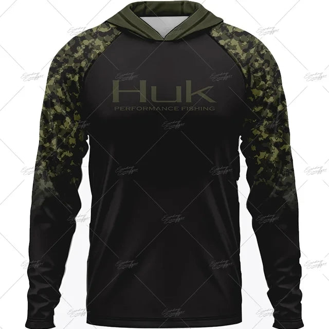HUK Fishing Apparel Long Sleeve Hooded T-shirt Tops Sun Protection Fish Shirt Camisa De Pesca Breathable Hoodie Fishing Clothing