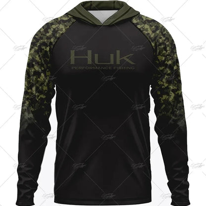 HUK Fishing Apparel Long Sleeve Hooded T-shirt Tops Sun Protection Fish Shirt Camisa De Pesca Breathable Hoodie Fishing Clothing