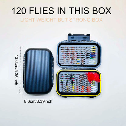 Fly Fishing Flies Kit 120Pcs Fly Fishing Artificial Fly Baits Lures with Dry/Wet Flies Streamers Fly Assortment Trout Bass