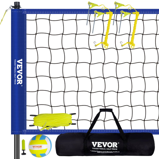 SucceBuy Outdoor Volleyball Net System Adjustable Height Steel Poles W/ PVC Volleyball Pump Carrying Bag for Backyard Beach Lawn