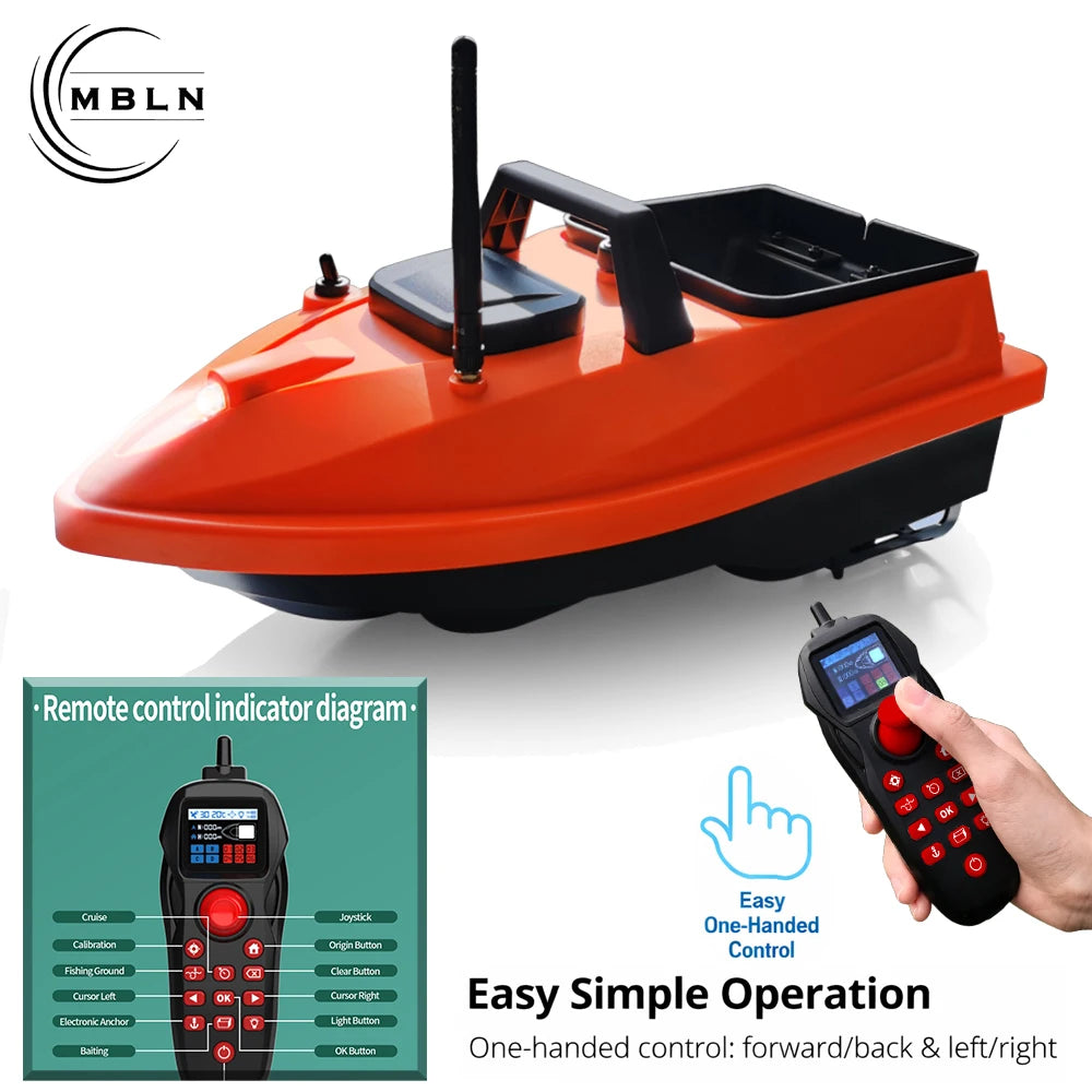 MBLN Mini GPS Bait Boat – 24 Waypoints, Beidou/GPS Navigation, Auto Return, Cruise Control, Quiet Dual Motor, Water Temp Sensor