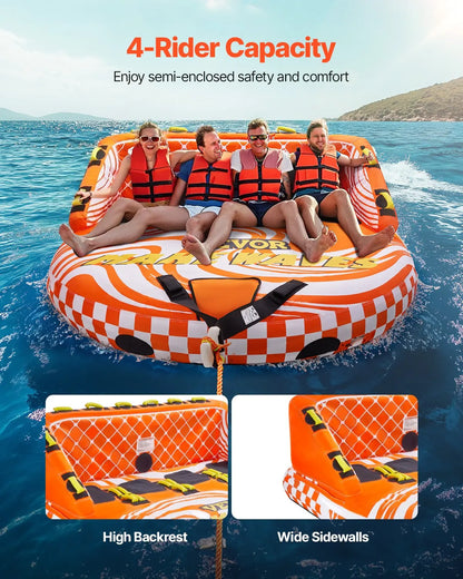Towable Tube For Boating, 1-4 Riders Inflatable Boat Tubes And Towables, 680lbs Water Sport Towable Tube For Boat To Pull -