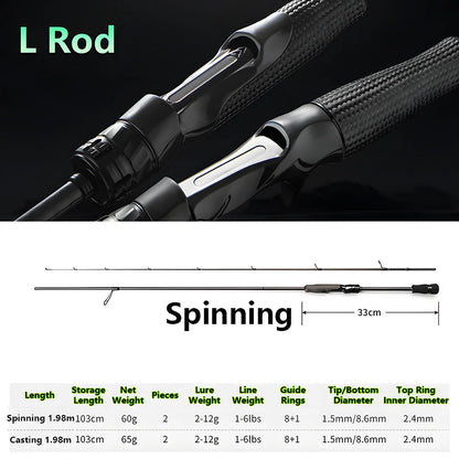 Ultra-light T1100 Carbon Fiber Lure Fishing Rod for Carp Bass Trout,L ML M MH 1.8m 1.98m 2.04m Fishing Pole,Spinning Casting Rod