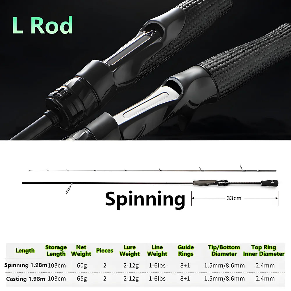Ultra-light T1100 Carbon Fiber Lure Fishing Rod for Carp Bass Trout,L ML M MH 1.8m 1.98m 2.04m Fishing Pole,Spinning Casting Rod
