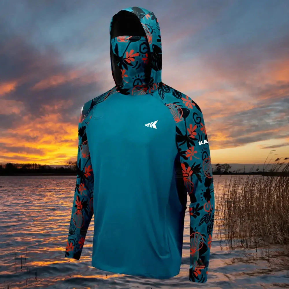Camo Grey.Men's Pro Fishing Sun Hooded Jersey.UPF50+ Quick Dry Breathable Moisture Wicking Outdoor Camo Top Camo Grey