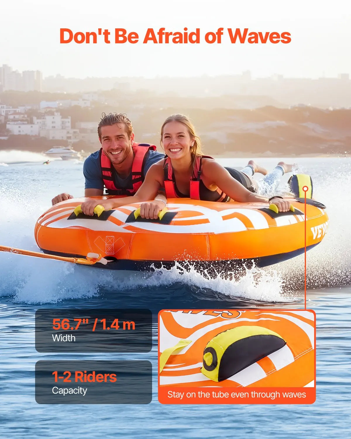 Towable Tubes For Boating, 1-2 Riders Inflatable Towable Tube For Boat To Pull, 340lbs Capacity Boat Tubes And Towables For