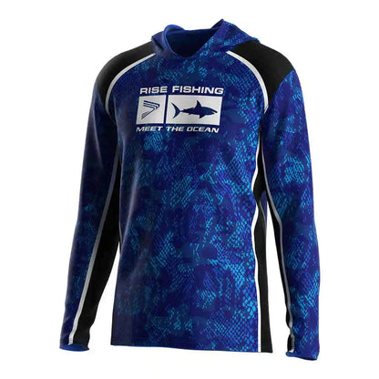 Gradient camouflage 3D printed quick drying fishing suit top fishing shirt hooded outdoor UV protection plus size men