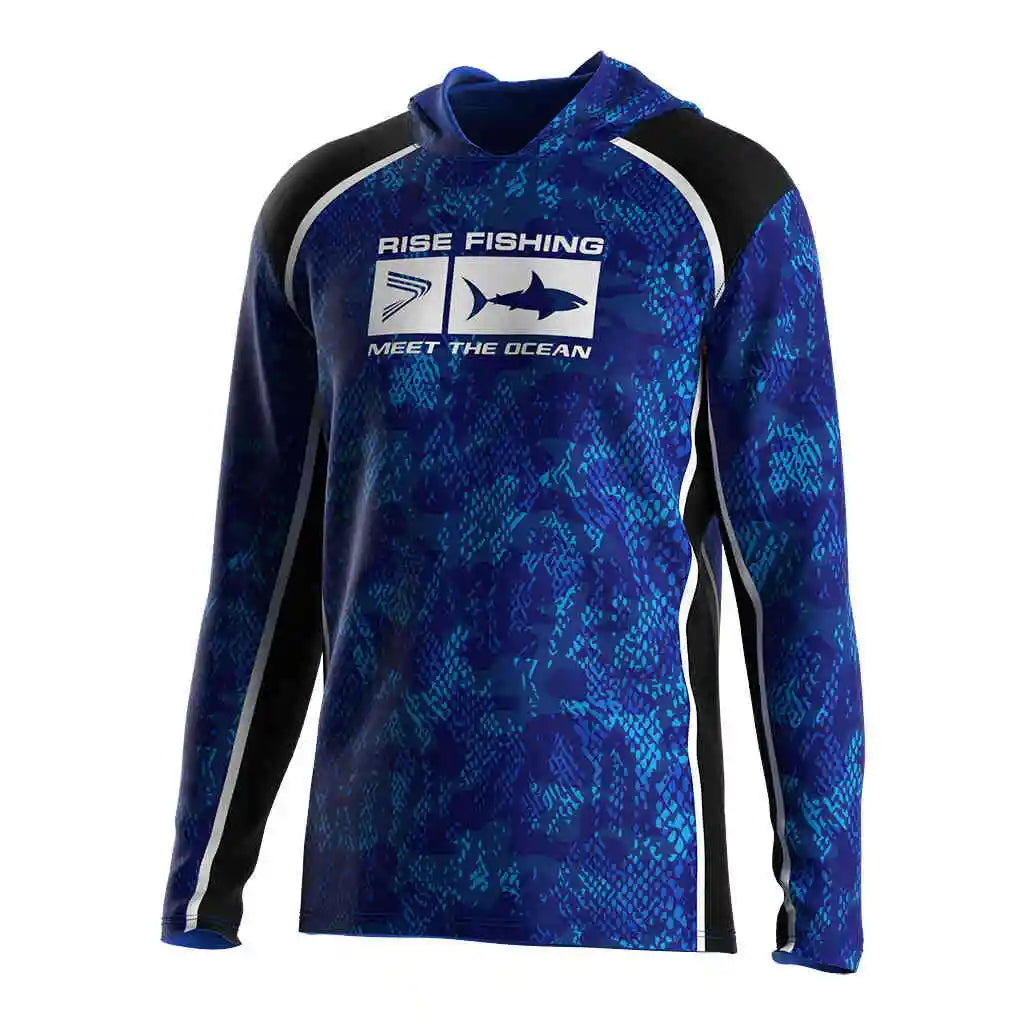 Gradient camouflage 3D printed quick drying fishing suit top fishing shirt hooded outdoor UV protection plus size men