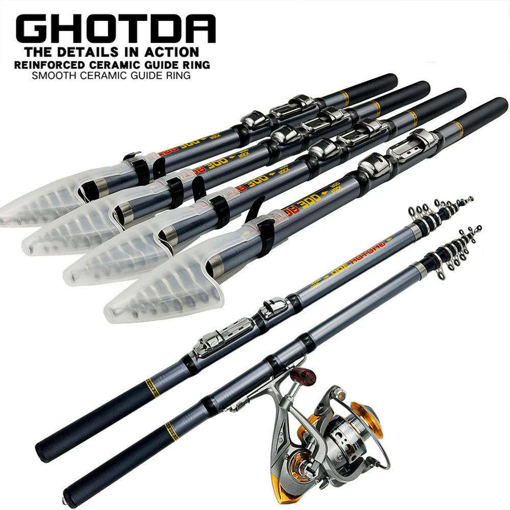 1.5-3.0m Outdoor Rock Fishing Rod Carbon Fiber Telescopic Retractable Spinning Rods Short PoleHand Fishing Tackle Sea Rod Pesca