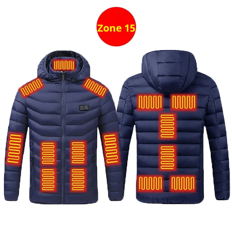 21 Areas Heated Jacket Men Casual Ski Cold-proof Thermal Padded Motorcycle Jacket Women's USB Electric Smart Self-heating Clothe