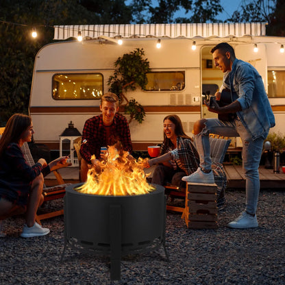 26-Inch Portable Smokeless Fire Pit with Fire Poker, Lightweight Outdoor Bonfire Stove, Durable Carbon Steel Firepit