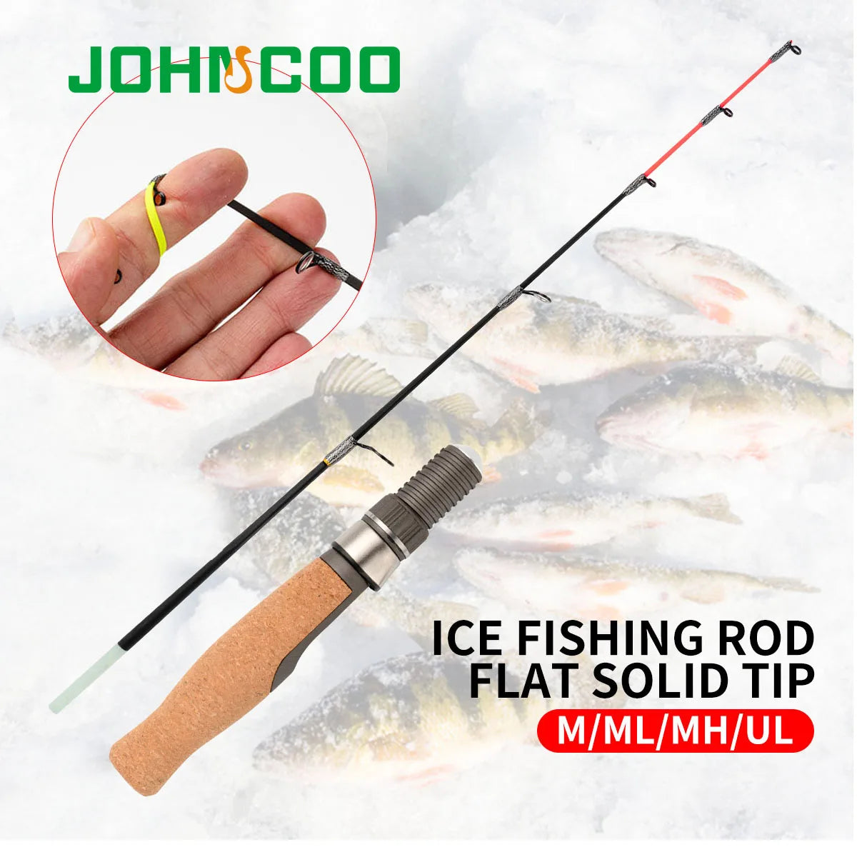 JOHNCOO 50cm Winter Ice Fishing Rods M ML MH UL 2 Sections Ultralight Portable Winter Fishing Rod Spinning Rods