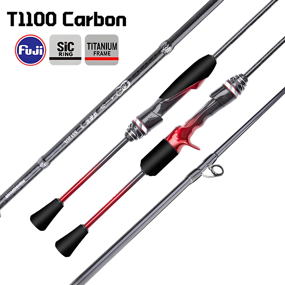 T1100 Carbon Fiber Lure Fishing Rod with FUJI Guide Rings Titanium Bracket,UL Spinning Casting Rod for Carp Trout Bass Fishing