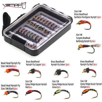 36pcs Fly Fishing Flies Kit Fly Fishing Gear With Epoxy Buzzer Nymph Perdigone Nymphs Assortment Trout Bass Fishing Lure Baits