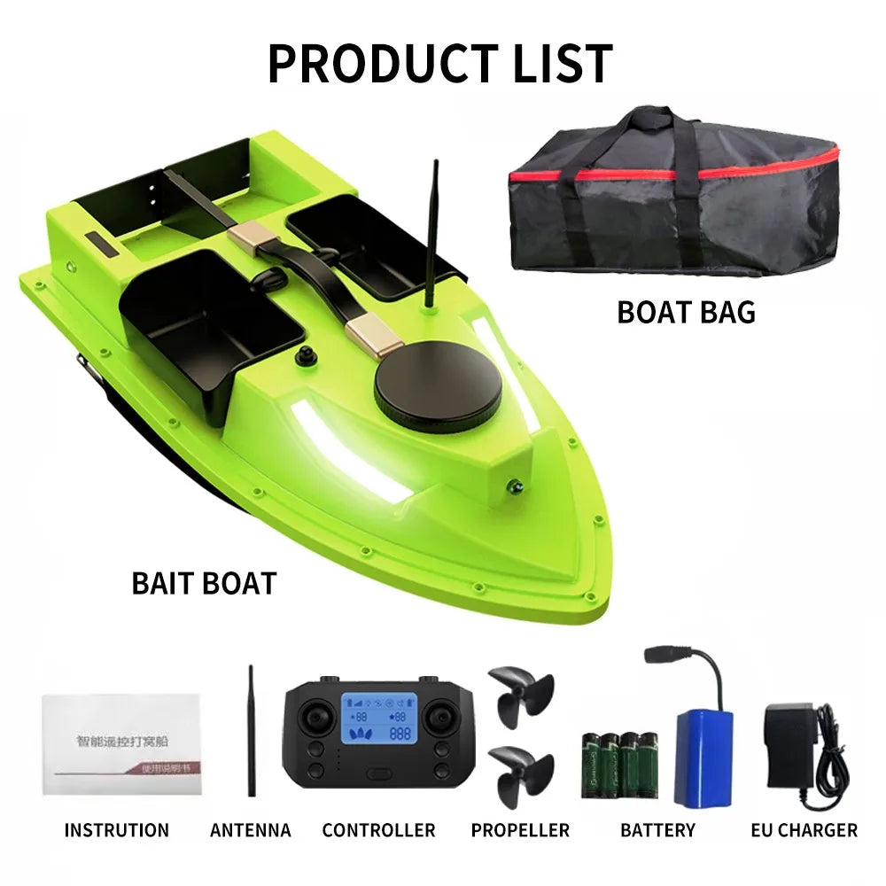 LOKEEVAN D19 Remote Controlled Bait Boat with GPS,600M RC Night Boat LED Fishing,4 Cabins 2 kg Loading,Fishing Boat,12000 mAh