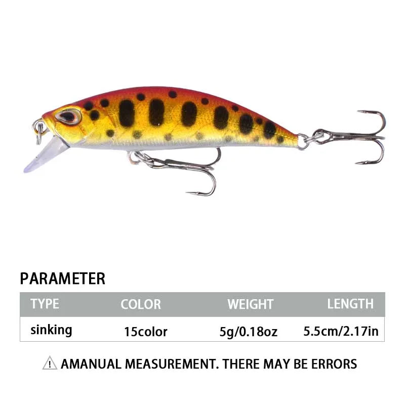 1pc Fishing Lures Kit Sinking Minnow Trout Artificial Bait Crank Bait Bass Fishing Tackle