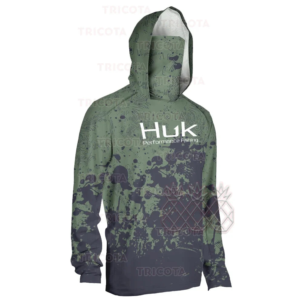 Fishing Shirts Men Hooded Mask Fish Tops Wear Breathable Clothes Summer Long Sleeve Fishing Shirt Anti-UV Camisa De Pesca