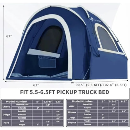 Pickup Truck Tent Fit 5.5-6 6.5ft Truck Bed Waterproof PU3000 High Density Polyester Ox Windproof Pole and Insect-Prevention Do