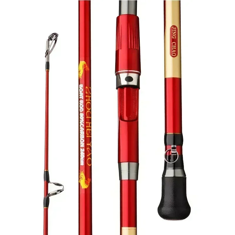 1.8M 2.1M  2.4M Portable 3-Piece Fishing Rod Travel Surf Saltwater Carbon Spinning Rod 30-50lb Boat Jigging Trolling Fishing Rod