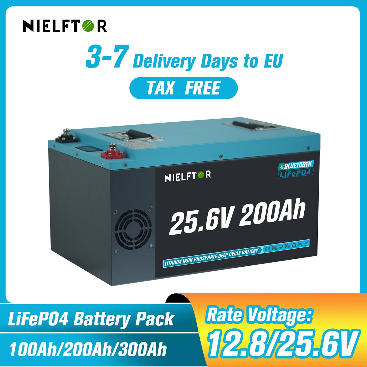 LiFePO4 Battery 12V 24V 48V 100Ah 200Ah 300Ah Lithium Battery Pack Built-in BMS Grade A Cells 6000+ Cycle PL EU Stock