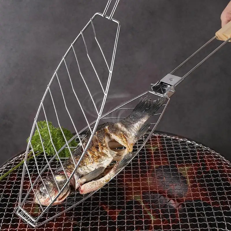 F2 BBQ Grilling Basket Foldable Large Grilling Rack For Barbecue Fish Portable Fish BBQ Grill Basket Anti-Scalding Grill Basket