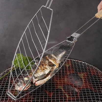 F2 BBQ Grilling Basket Foldable Large Grilling Rack For Barbecue Fish Portable Fish BBQ Grill Basket Anti-Scalding Grill Basket