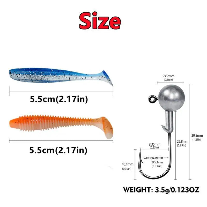 New 50/30/15PC Soft Fishing Lures Kit Silicone Lure Set Artificial Bait Worm with Crank Jig Head Hook Fishing Tackle Accessories