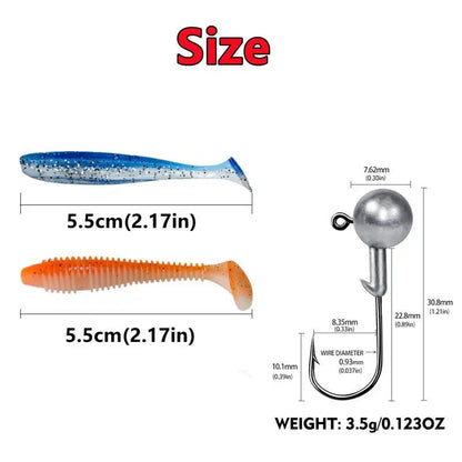 New 50/30/15PC Soft Fishing Lures Kit Silicone Lure Set Artificial Bait Worm with Crank Jig Head Hook Fishing Tackle Accessories