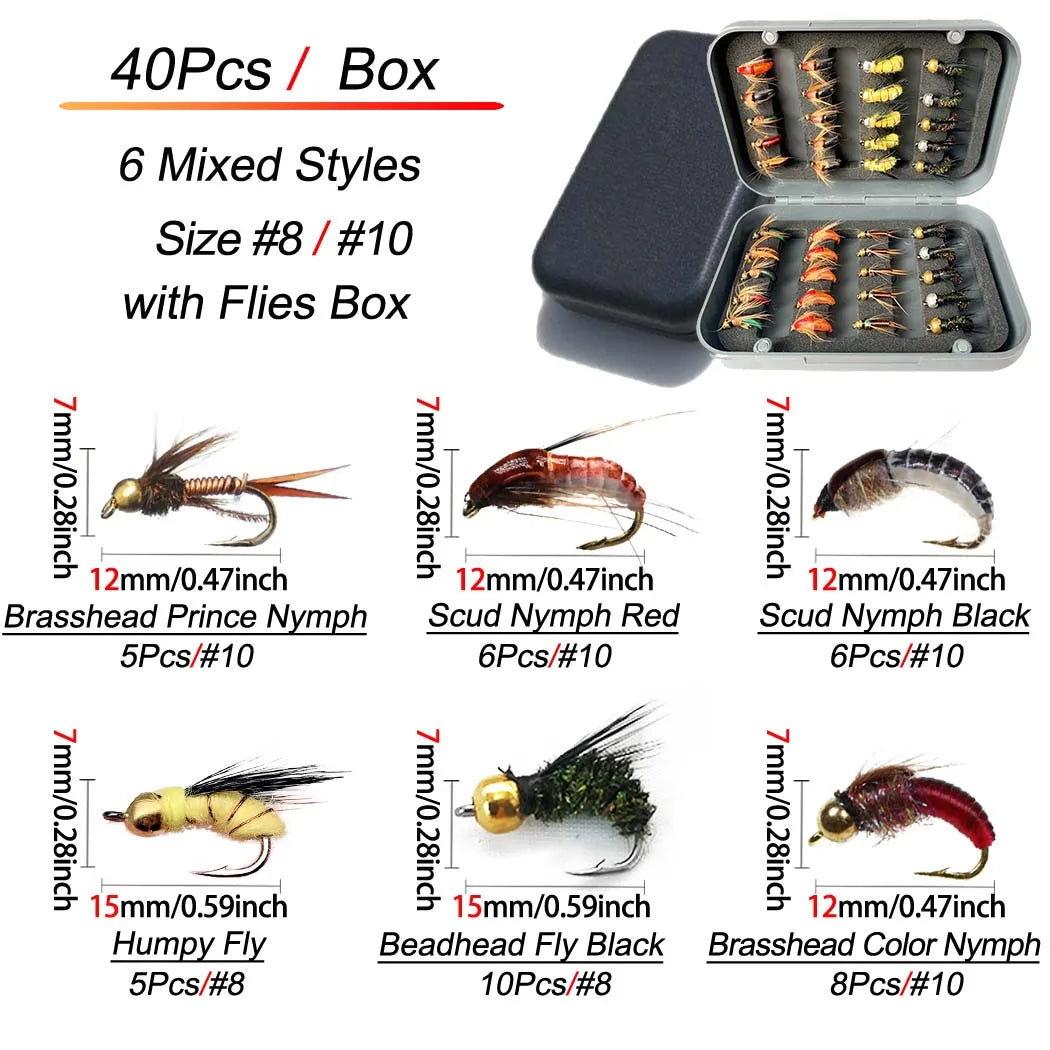 Fly Fishing Flies Kit, 40-72Pcs Handmade Artificial Fly Flies Baits Lures with Dry/Wet Flies, Fishing For Trout Bass Baits Lure