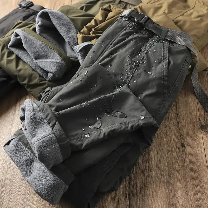 Outdoor Hiking Pants Men's Thickened Fleece Windproof Waterproof Soft Shell Straight Leg Workwear Trousers Cold Resistant Warm