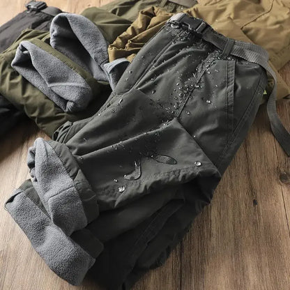 Outdoor Hiking Pants Men's Thickened Fleece Windproof Waterproof Soft Shell Straight Leg Workwear Trousers Cold Resistant Warm