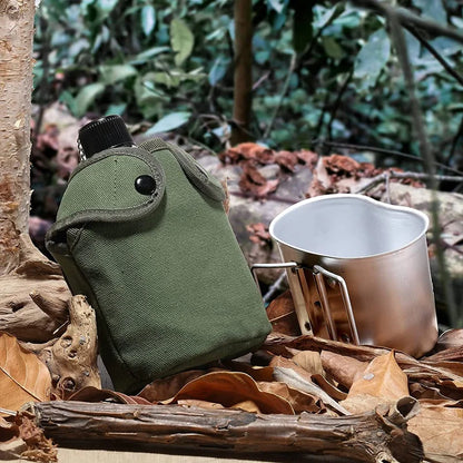 Outdoor Canteen Cookware Set Canteen Cup Portable Water Bottle with Grab Handle Cup for Outdoor Camping Hiking