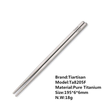 Tiartisan Titanium Square Chopsticks Titanium Sushi Hashi Chinese Japanese Chopsticks 1 Pair 195mm/230mm For Outdoor Picnic