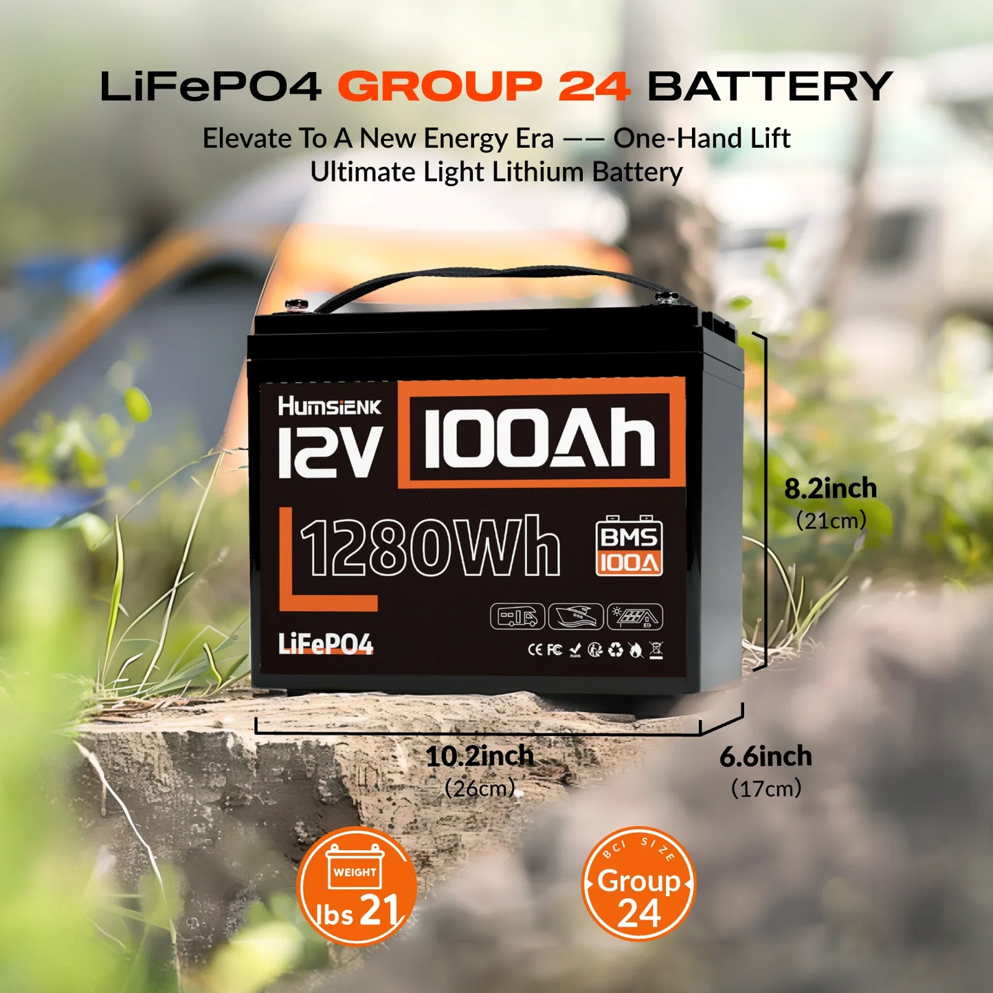 Humsienk LiFePO4 Lithium Battery 12V 100AH BMS 100A 1280Wh For RV/ Vans/ Trolling Motor/Off-grid/Camping/2-year warranty/UL 1973