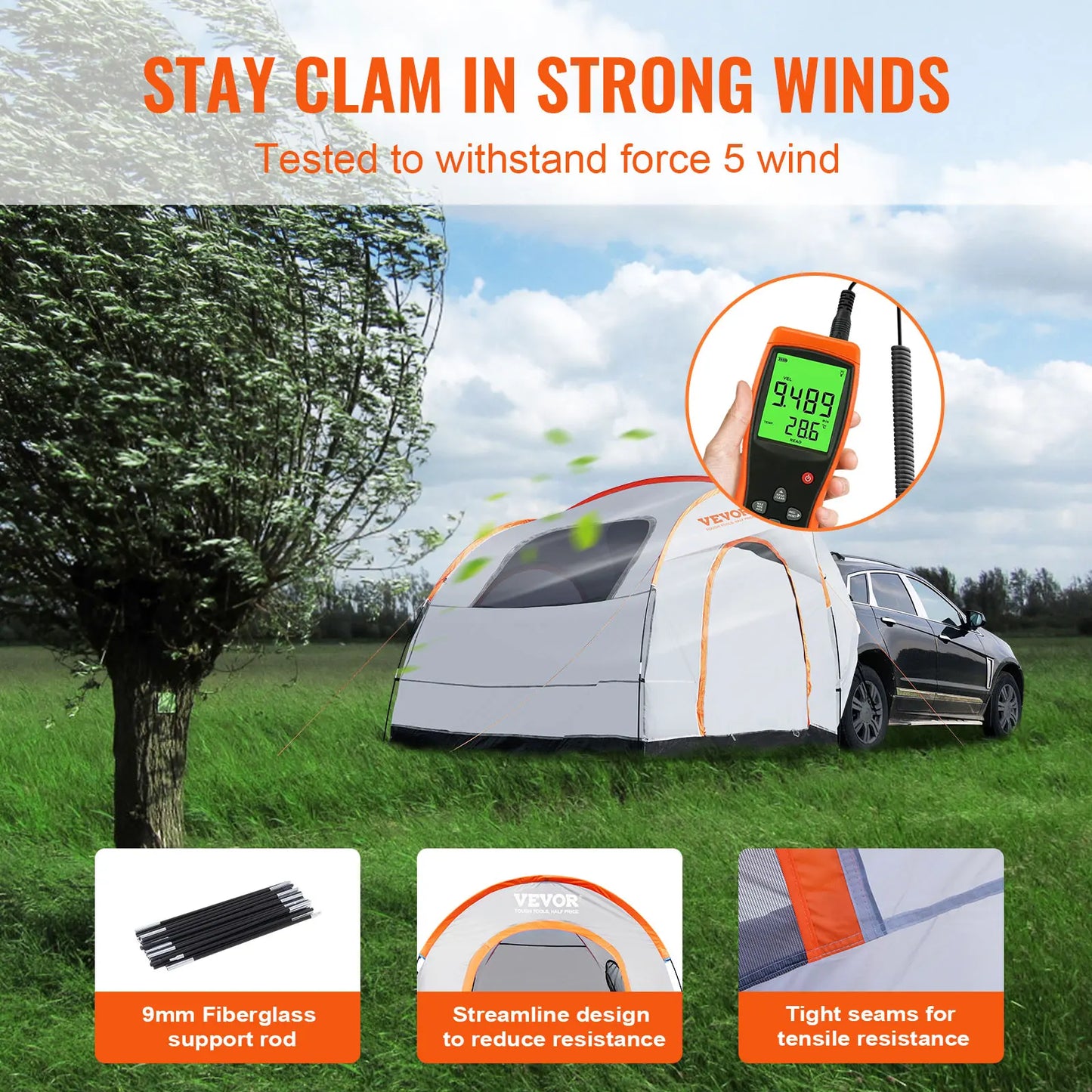 SucceBuy SUV Camping Tent 8'-8' SUV Tent Attachment for Camping with Rain Layer and Carry Bag PU2000mm Double Layer Truck Tent