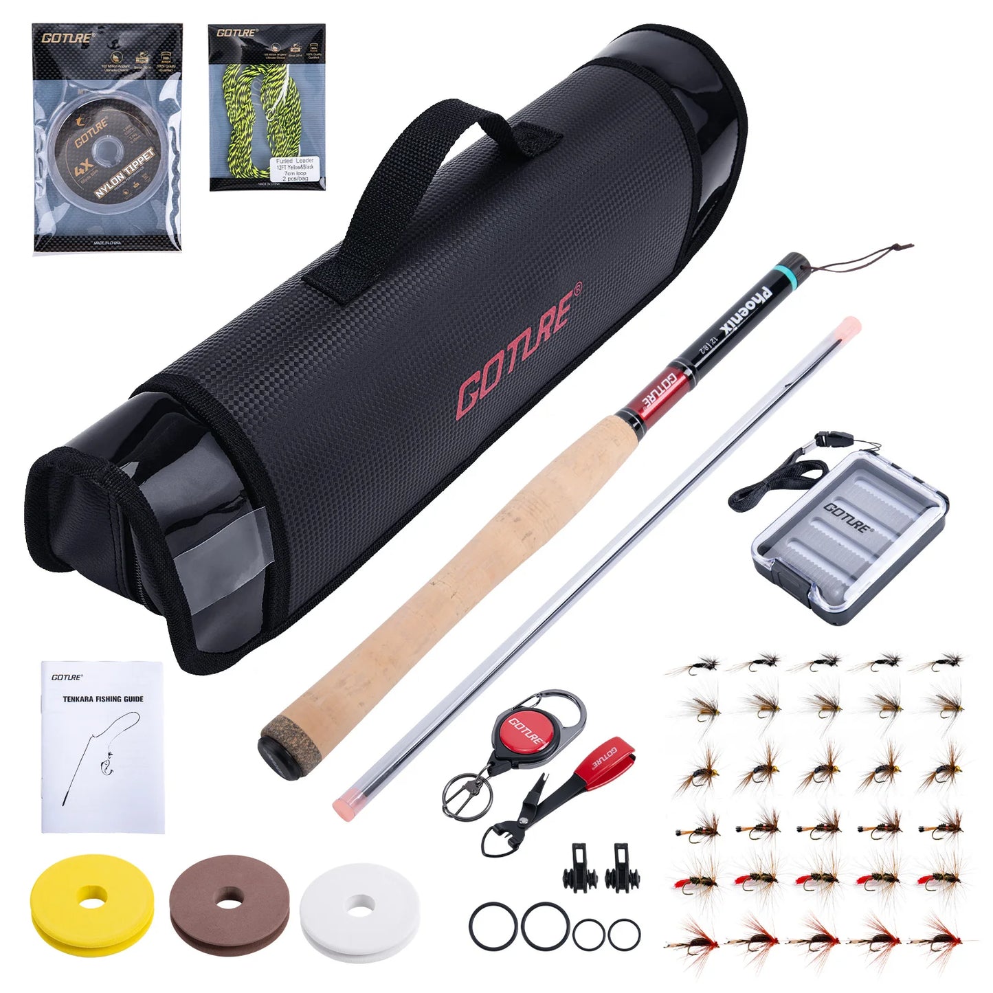 Goture Tenkara Fishing Kit 3.6m Rod with Spare Tip Section&Storage Bag Complete Beginner Tenkara Kit for Travel Hiking Camping
