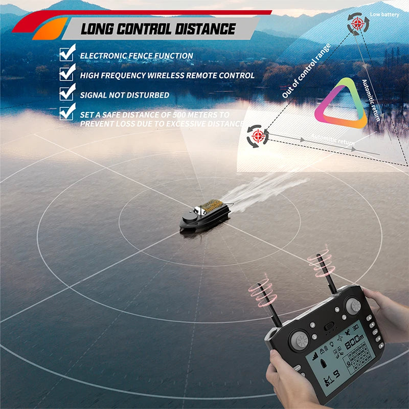 V030 RC Bait Boat 12V 180 Fishing Point Load 3KG 4.3-inch Screen Remote Control Intelligent Automatic Cruise Return Fish Finder